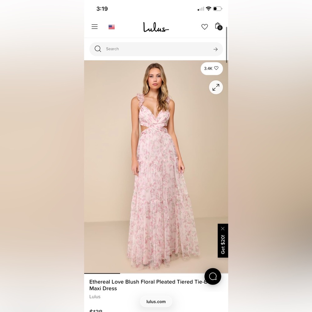 Lulu's Blush Floral Pleated Maxi Dress